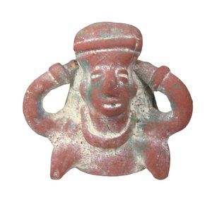 Hand Crafted Clay Figurine Pen Holder Folk Art  4.5 In Tall Rustic Ceramic